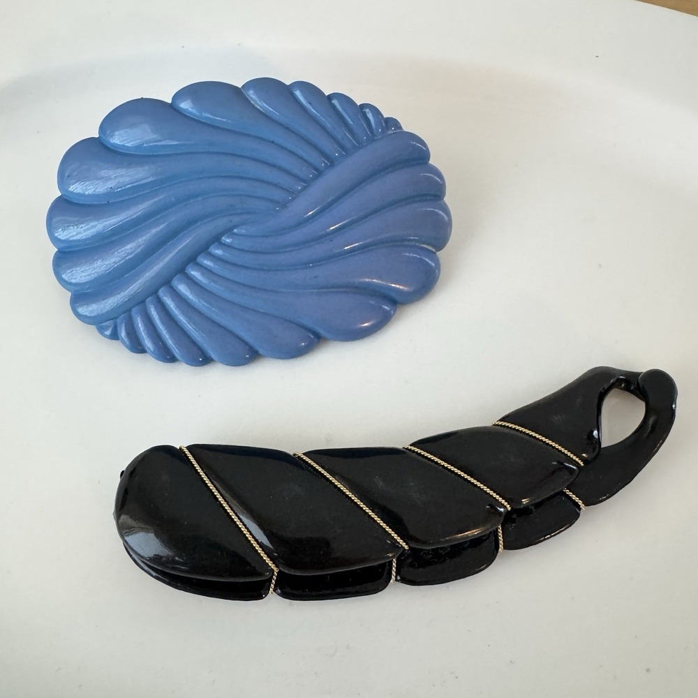 Vtg Hair Barrette Twist‎ Clip Gold Detail Blue Shell Large Plastic Swirl 80s 90s